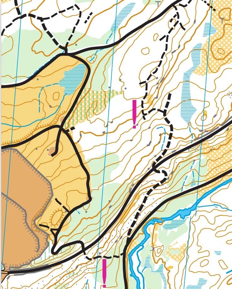Kartan som visar kuperad del av långdistansen